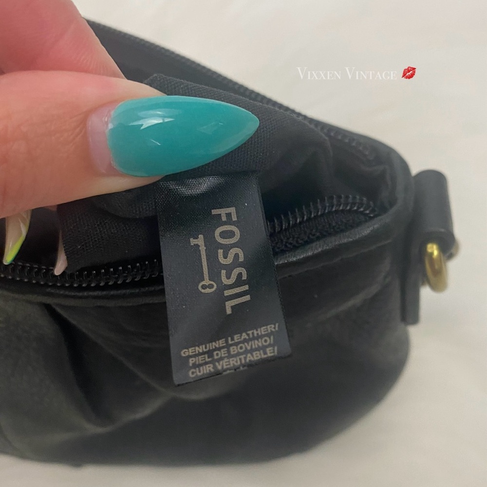 VINTAGE Y2K FOSSIL CHAIN STRAP 'LEATHER SHOULDER MINI BAG' IN BLACK - Picture 7 of 8